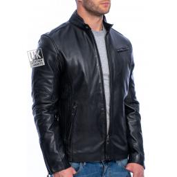 Men's Black Leather Biker Jacket - Invictus - Front Side