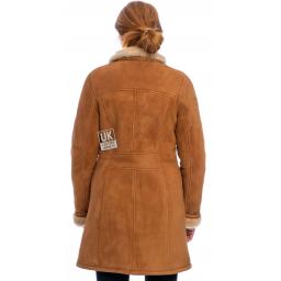 Womens Tan Sheepskin Duffle Coat - Alaska - Back without hood