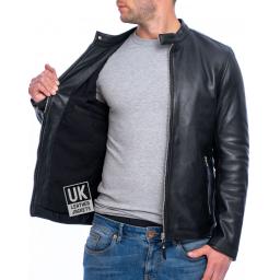 Men's Black Leather Biker Jacket - Legacy - Superior - Lining