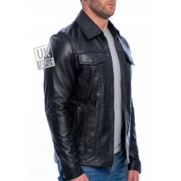 Mens Black Leather Jacket - Flint II - Front 1