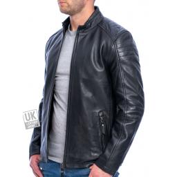 Men's Black Leather Biker Jacket - Apex - Superior - Front Side