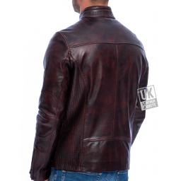 Men's Burgundy Leather Biker Jacket - Invictus - Superior - Back
