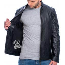 Men's Black Leather Biker Jacket - Apex - Superior - Lining