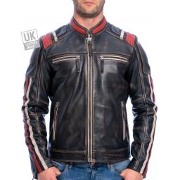 Men's Black Fade Leather Jacket - Dante - Superior Quality - Front