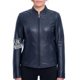 Womens Leather Jacket - Luxor II - Navy Blue - Front