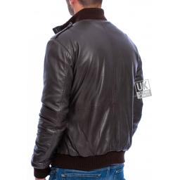 Men's Brown Leather Bomber Jacket - Pinnacle - Back