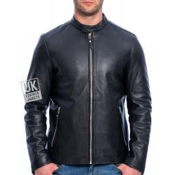 Men's Black Leather Biker Jacket - Legacy - Superior - Front
