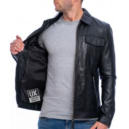 Mens Black Leather Jacket - Flint - Lining