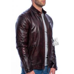 Men's Burgundy Leather Biker Jacket - Invictus - Superior - Side
