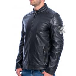 Men's Black Leather Biker Jacket - Apex - Superior - Front
