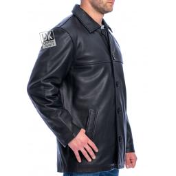 Men's Black Leather Jacket - Warwick - Superior Quality Cow Hide - Side