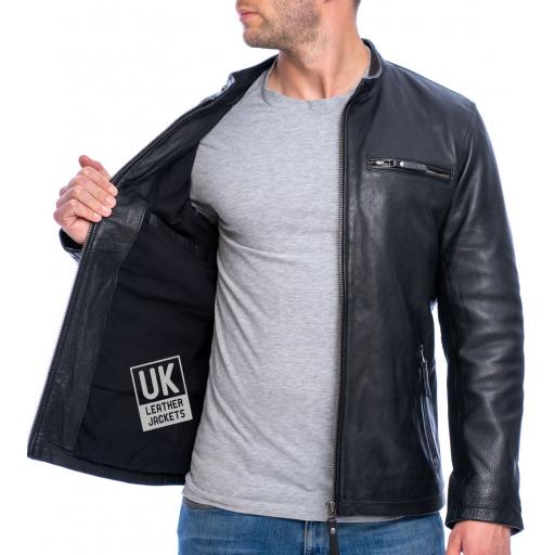Men's Black Leather Jacket -Sigma - Superior Cow Hide - Lining