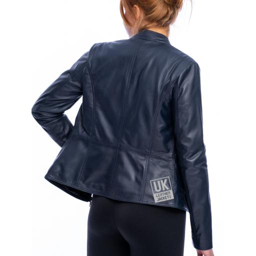 Womens Leather Jacket - Luxor II - Navy Blue - Back