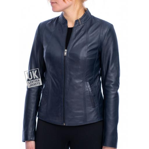 Womens Leather Jacket - Luxor II - Navy Blue - Front 2