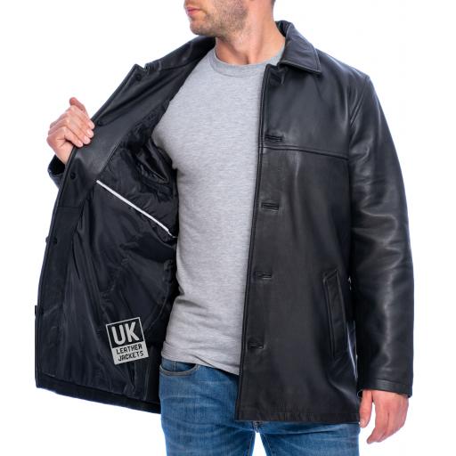Men's Black Leather Jacket - Warwick - Superior Quality Cow Hide - Lining