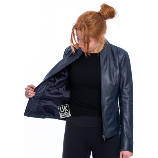 Womens Leather Jacket - Luxor II - Navy Blue - Lining