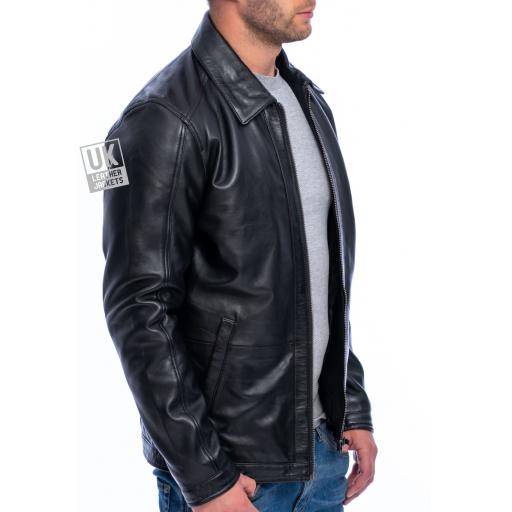 Mens Black Leather Jacket - Summit - Superior Cow Hide - Front