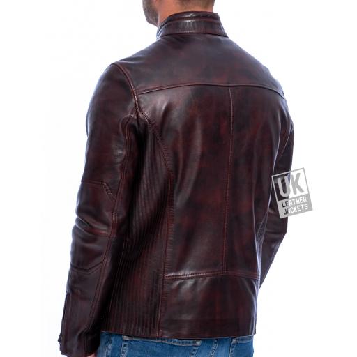 Men's Burgundy Leather Biker Jacket - Invictus - Superior - Back