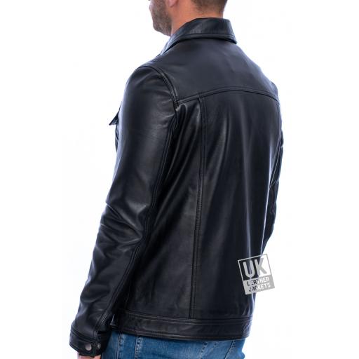 Mens Black Leather Jacket - Flint - Back