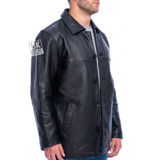 Men's Black Leather Jacket - Warwick - Superior Quality Cow Hide - Unbuttoned