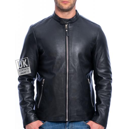 Men's Black Leather Biker Jacket - Legacy - Superior - Front