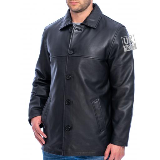 Men's Black Leather Jacket - Warwick - Superior Quality Cow Hide - Front