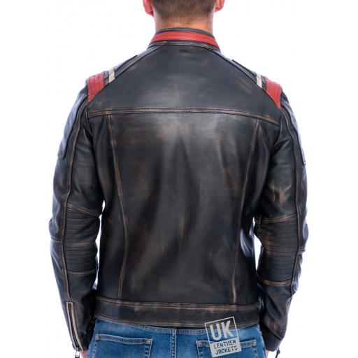 Men's Black Fade Leather Jacket - Dante - Superior Quality - Back