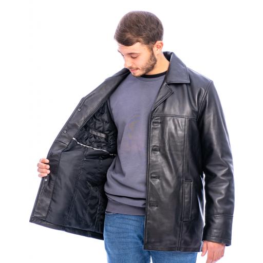 Men's Brown Leather Reefer Jacket - Oscar - Superior Quality - Lining