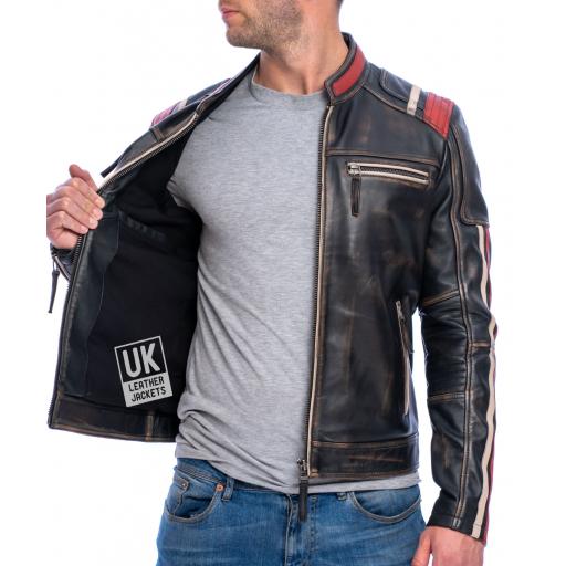 Men's Black Fade Leather Jacket - Dante - Superior Quality - Lining