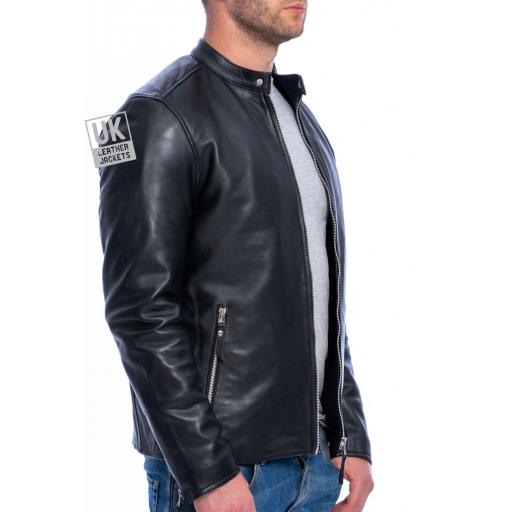 Men's Black Leather Biker Jacket - Legacy - Superior - Side