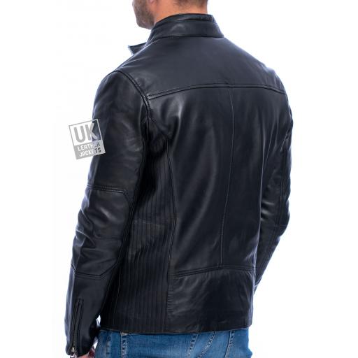 Men's Black Leather Biker Jacket - Invictus - Back