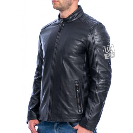 Men's Black Leather Biker Jacket - Apex - Superior - Front