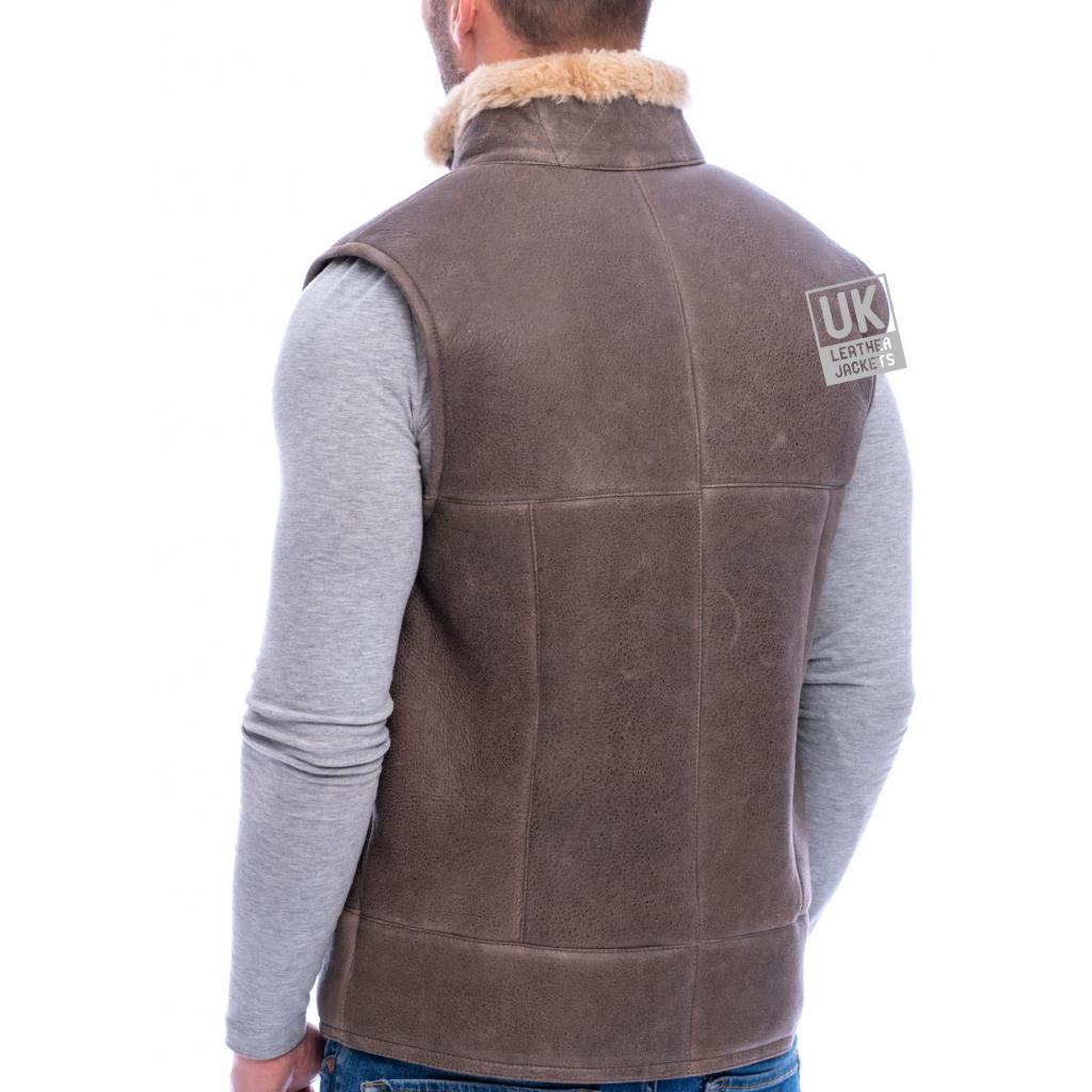 Mens Vintage Brown Sheepskin Gilet Vancouver Superior Quality