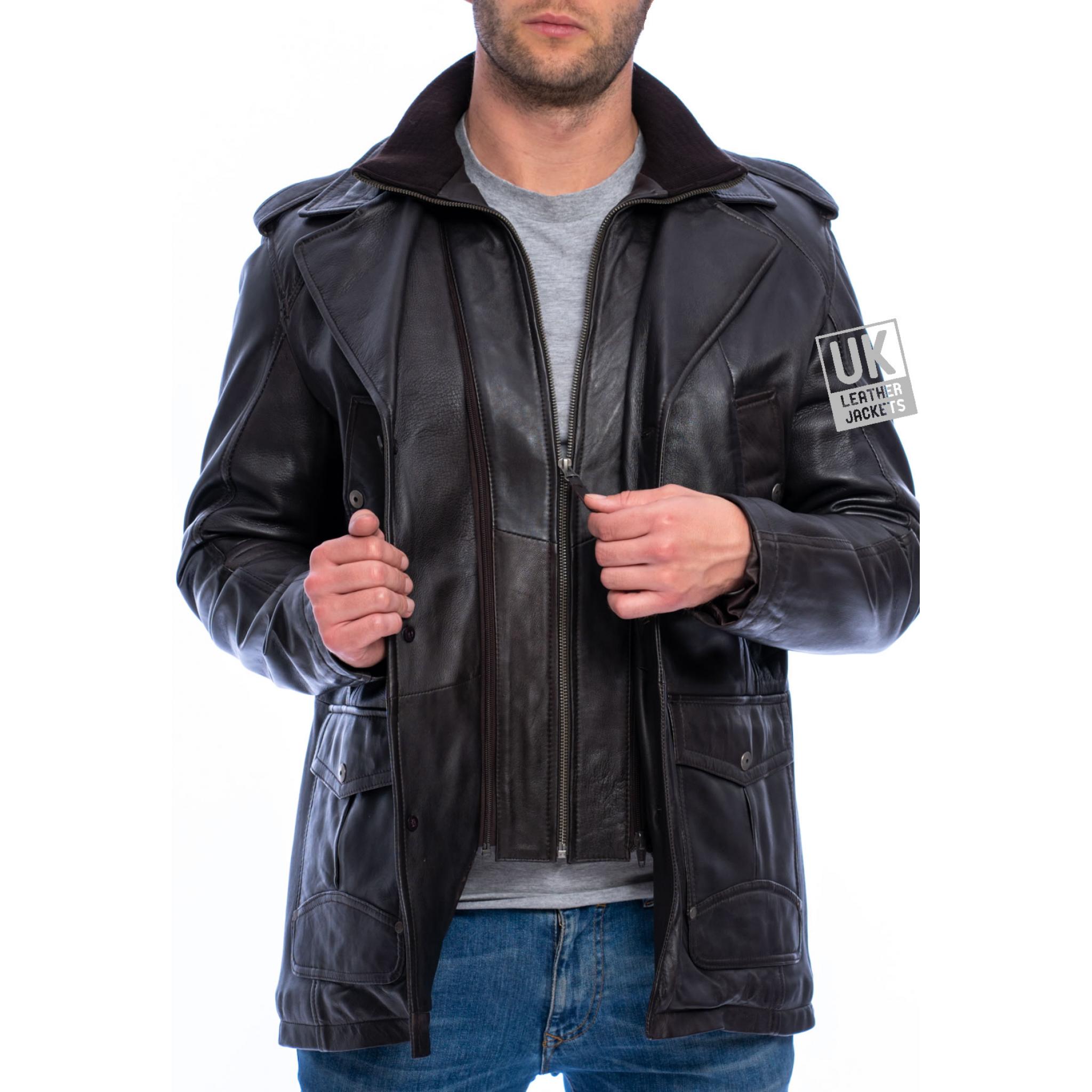 Mens Brown Leather Coat Bernie | UK Leather Jackets