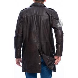 Mens Brown Leather Trench Coat - Ashton - Rear Vent