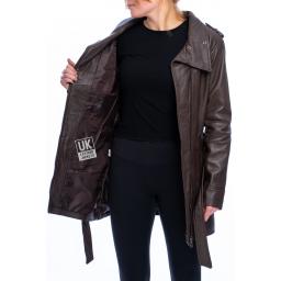 Womens Brown Leather Coat - Asymmetric Zip - Berlin - Lining