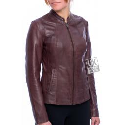 Womens Leather Jacket - Luxor II - Burgundy - Short Collar