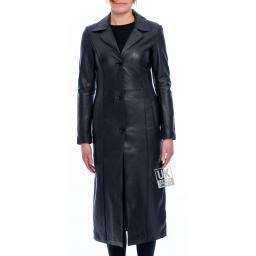 Women's Tailored Full Length Leather Coat - Serena - Front