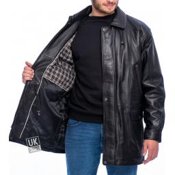 Men's Black Leather Parka Coat - Veron - Lining