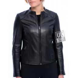 Womens Black Leather Jacket - Purdy - Front