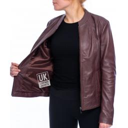 Womens Leather Jacket - Luxor II - Burgundy - Lining