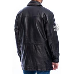 Men's Black Leather Parka Coat - Veron - Back