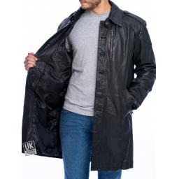 Mens Black Leather Trench Coat - Interior Lining
