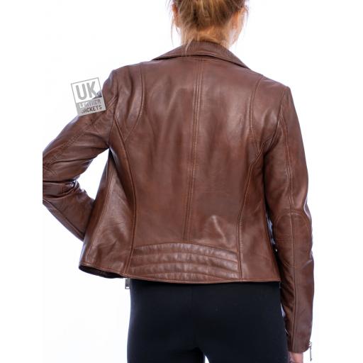 Womens Dark Tan Leather Biker Jacket – Eden - Back