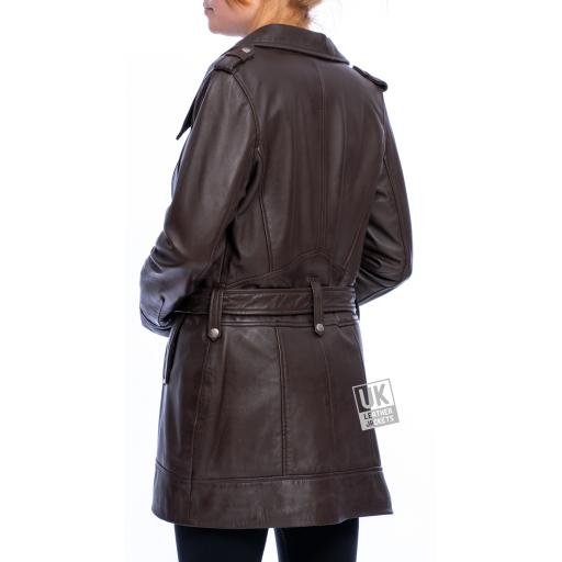 Womens Brown Leather Coat - Asymmetric Zip - Berlin - Back
