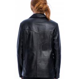 Ladies Black Leather Blazer - Rina - Back