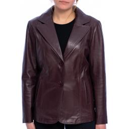 Women's Burgundy Leather Blazer - Savanah - Front
