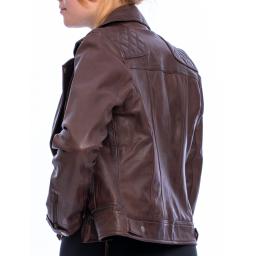 Womens Asymmetric Leather Jacket in Maroon Burgundy - Isla - Back