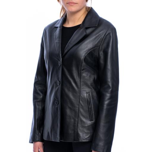Ladies Black Leather Blazer - Rina - Front