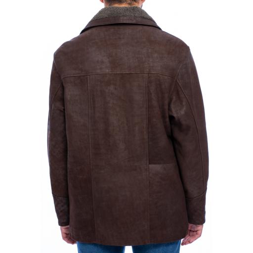 Men's Nubuck Coat in Vintage Matt Brown - Elswick - Detachable Fleece Collar - Back
